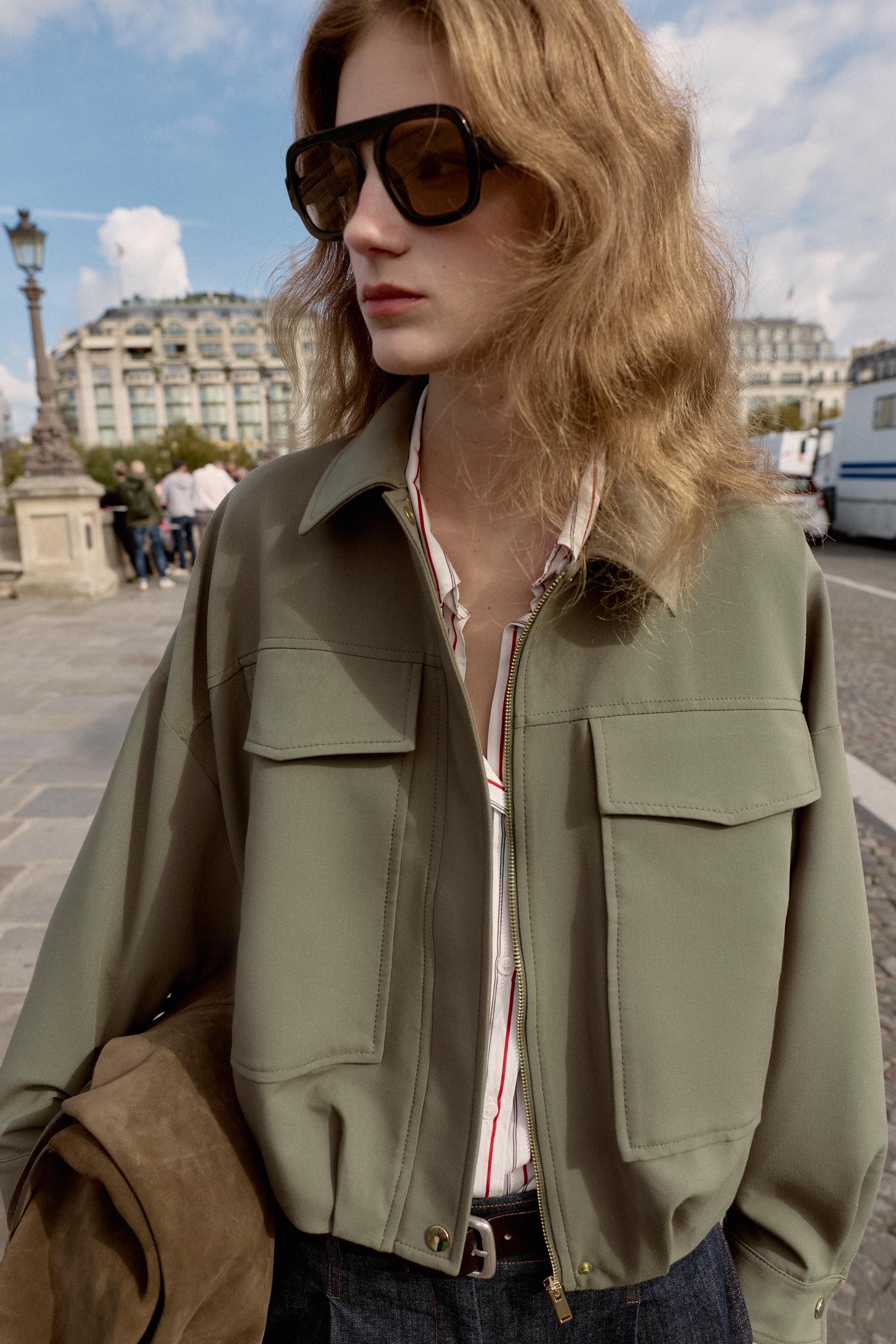 PLEATED HEM BOMBER JACKET